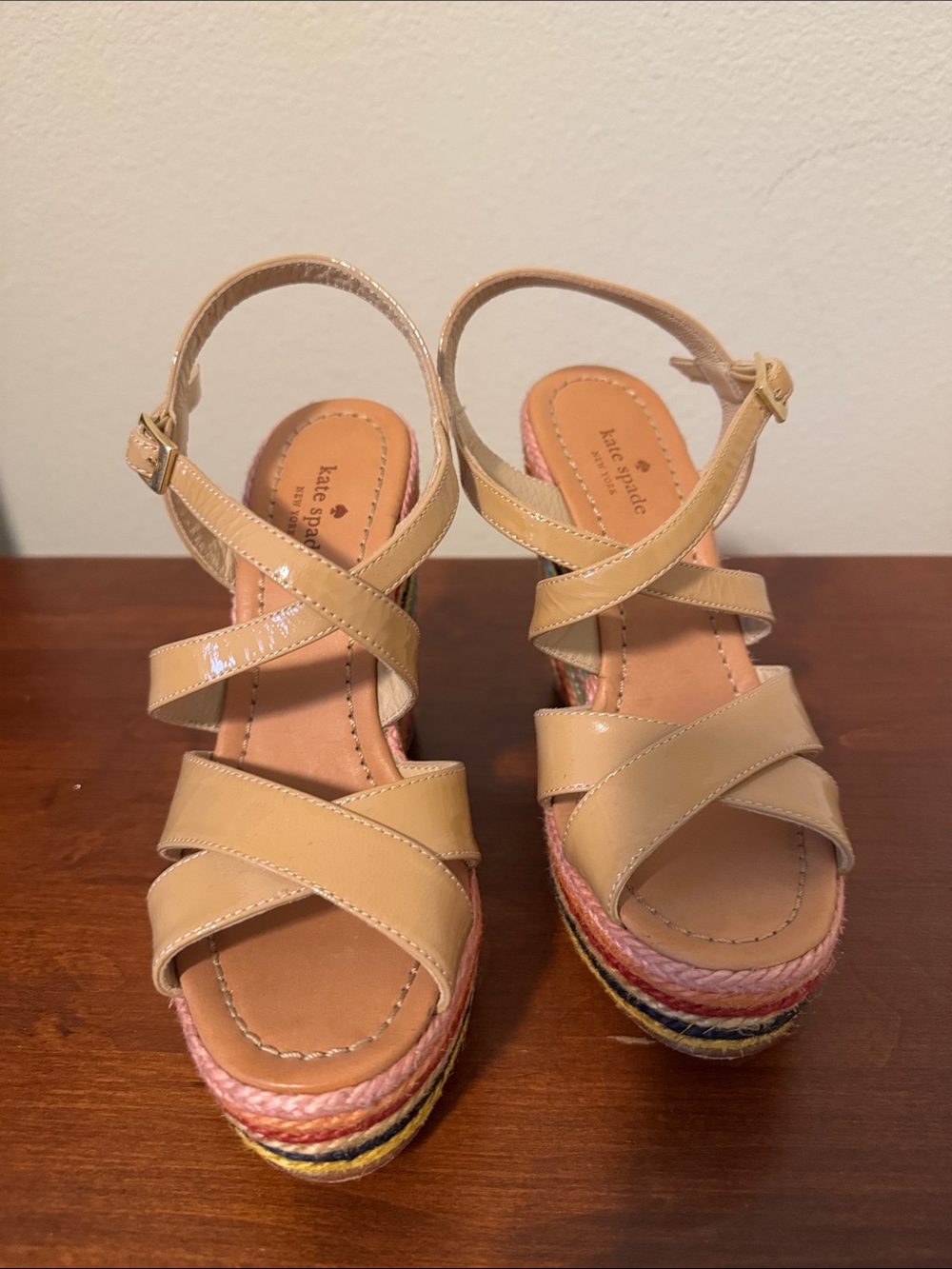 kate spade Beige Multi-Color Woven Platform Wedge Sandals